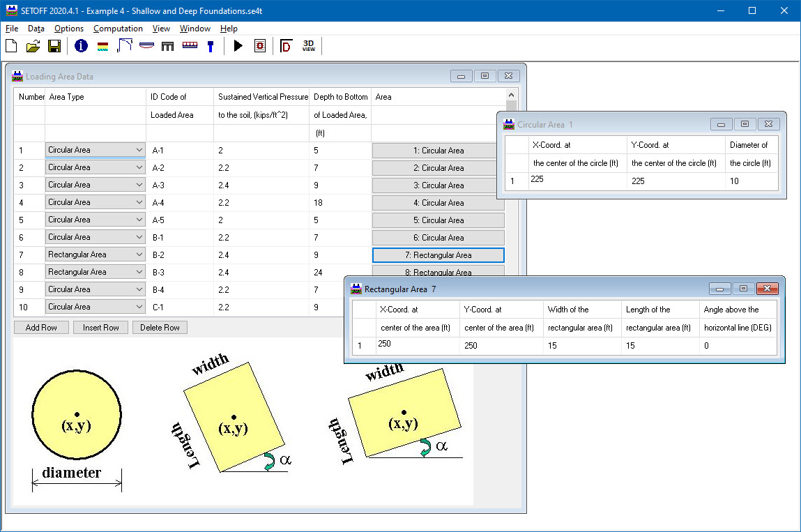 Graphics: Input of Data for Shallow Foundations